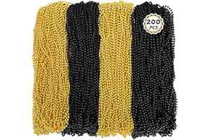 HUSKEIN 200 PCS Beaded Necklace, 33" Mardi Gras Beads, Black Gold New Year Party Supplies, Mardi Gras Accessories, Bead Necklace Parade Throws Bulk for Festival Event Christmas Pirate Party Supplies