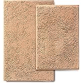 NUOVARUGS Bathroom Rugs 2 Piece Set – Absorbent, Non-Slip, Soft Chenille Bath Mat, Machine Washable, Comfortable Floor Mats (20"×30" + 17"×24", Beige)