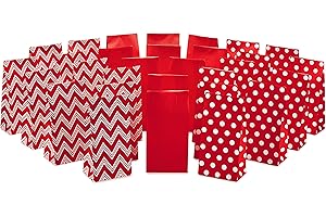 Hallmark Red Party Favor and Wrapped Treat Bags, Assorted Designs (30 Ct., 10 Each of Chevron, White Dots, Solid) for Christmas, Valentines Day, Sweetest Day, May Day, Mothers Day, Care Packages