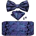 YOHOWA Men Cummerbund Bow Tie Set Silk Paisley Formal Pre-Tied Bowtie Pocket Square Cufflinks Wedding Party Prom