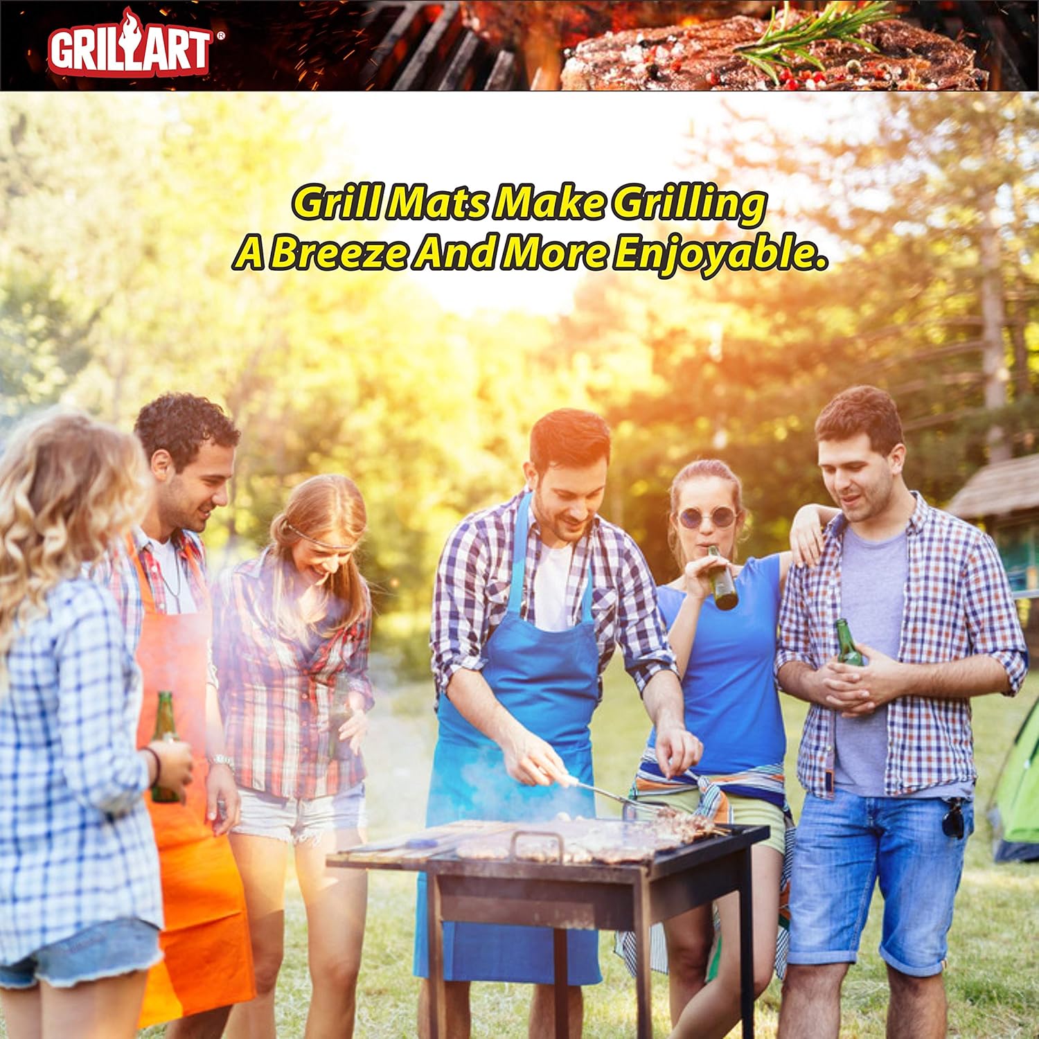 GRILLART BBQ Grill Mat, Non Stick BBQ Mat with Holes Heavy Duty 500 Degree Grill & Baking Mats (Set of 4), Easy Clean & Use BBQ Accessories, Reusable on Gas Charcoal Electric Grills: Garden & Outdoor