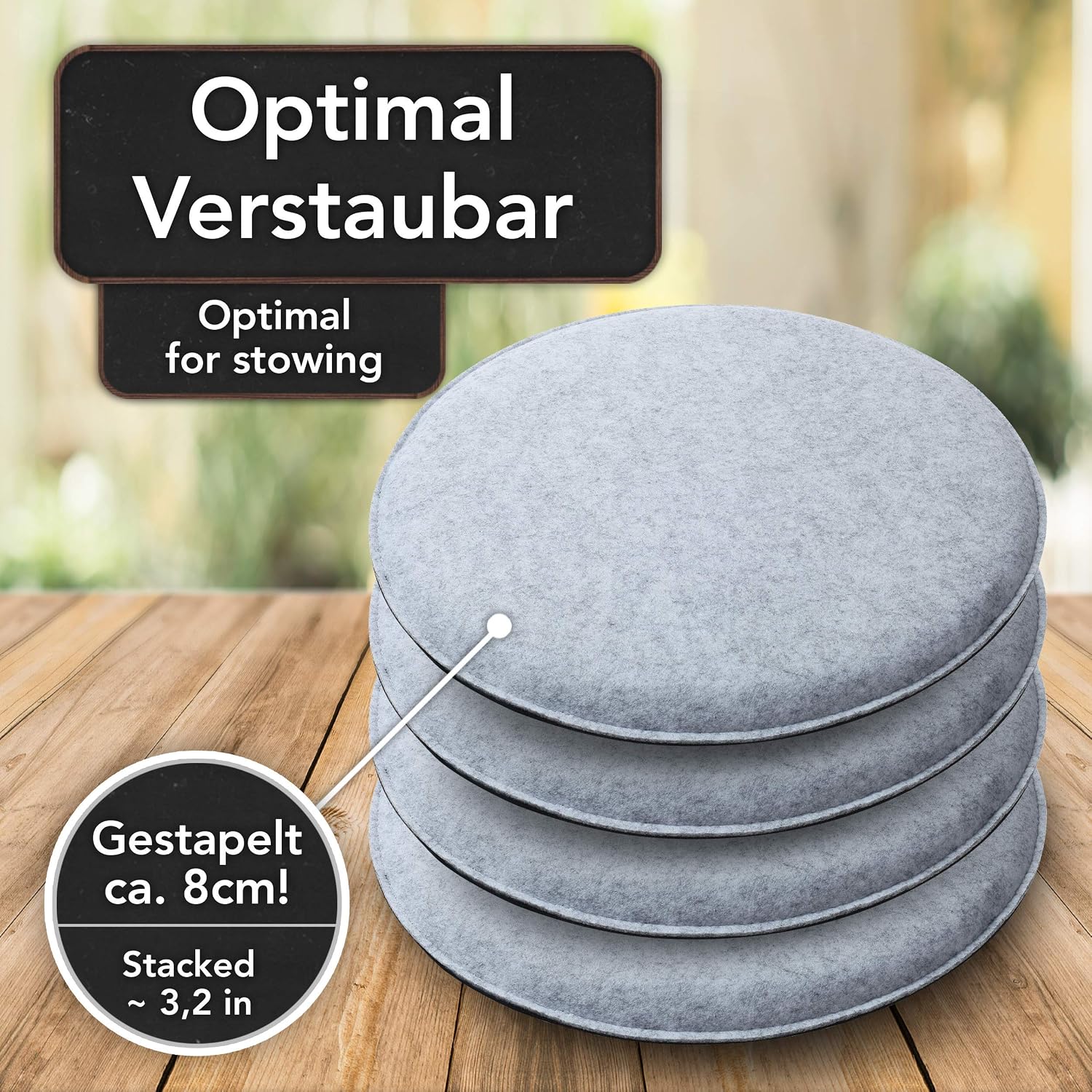 4x Stuhlkissen - Sitzkissen 35cm Rund - Magma Textilien - Filzoptik