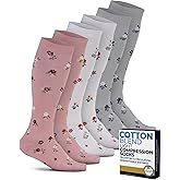 Pembrook Light Compression Socks for Women & Men - 3 Pairs | 8-15 mmHg Cotton Compression Socks Women, Knee High Comfort
