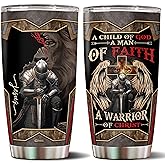 WONWIX A Child of God Man of Faith Warrior of Chirst Jesus Tumbler 20oz Stainless Steel Cups with Lid Travel Mug Coffee Cup Christian Gifts For Men Dad Husband Grandpa Christmas Birthday Fathers Day