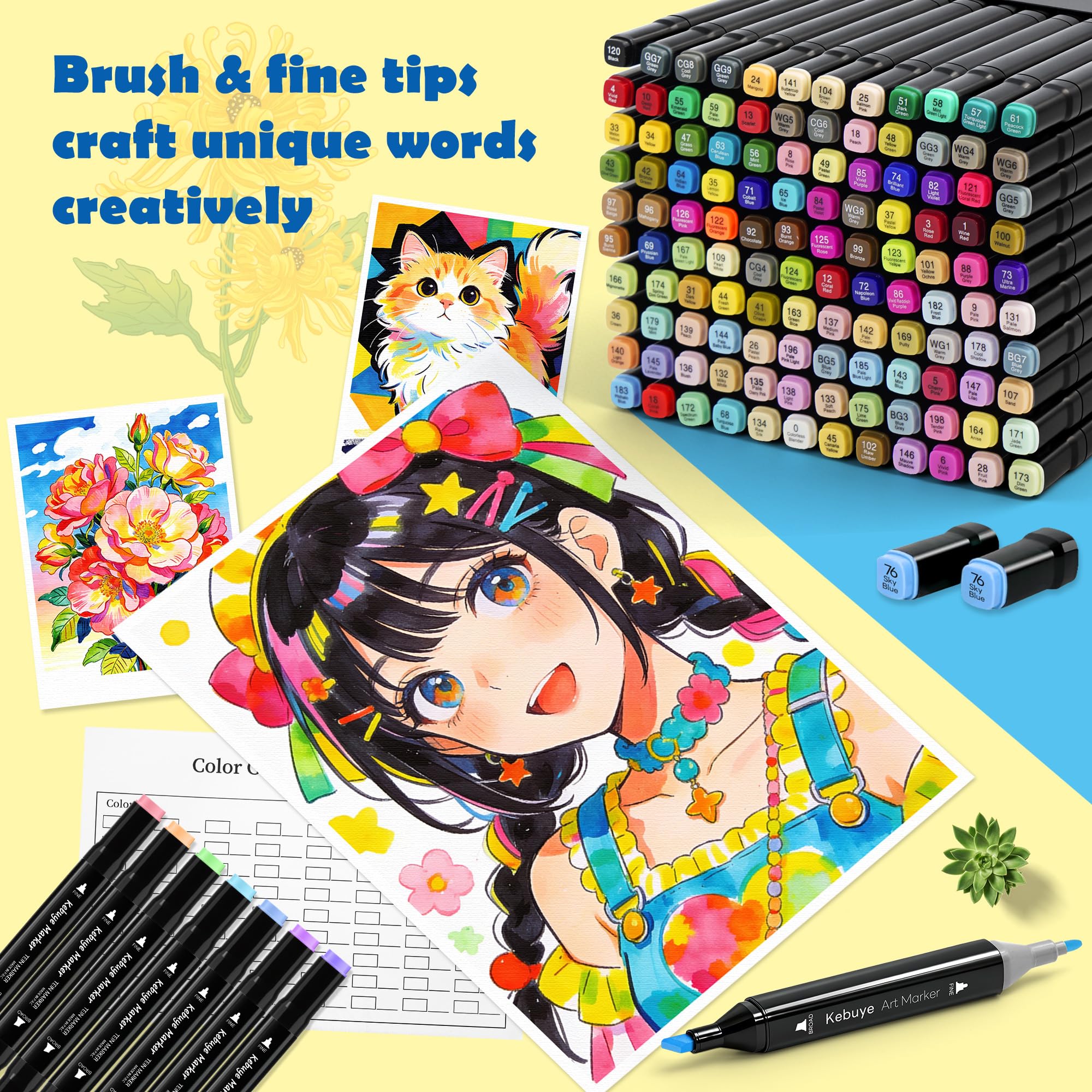 Kebuye Alkohol Marker Set, Alkohol Stifte Set 120 Farben Marker & Filzstifte Twin Tip Künstler Stifte Permanenter Marker FüR Manga, Design, Malerei, Zeichnung Twin Markers Art mit Lagerbasis 5