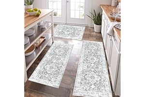 Pauwer Farmhouse Kitchen Rugs Sets of 3, Kitchen Runner Rugs Non Slip Washable, Boho Kitchen Mats for Floor, Indoor Door Mat Entrance, Laundry Room Rug, Thick Kitchen Floor Mat Carpet
