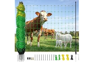 BEIYI Electric Fence Netting, 164'L x 47.2" H Electric Chicken Fence Kit for Livestock, Farms, Backyards, Garden, Assembled Double Spiked Portable Electric Poultry Farm Fence