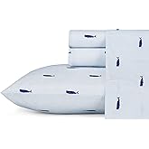 Nautica - Twin Size Sheet Set, Crisp & Tailored Cooling Sheets with a Smooth Cotton Percale Lightweight Feel - Bed Sheets with Matching Pillowcase & Fitted Sheet (Whale Stripe Blue)