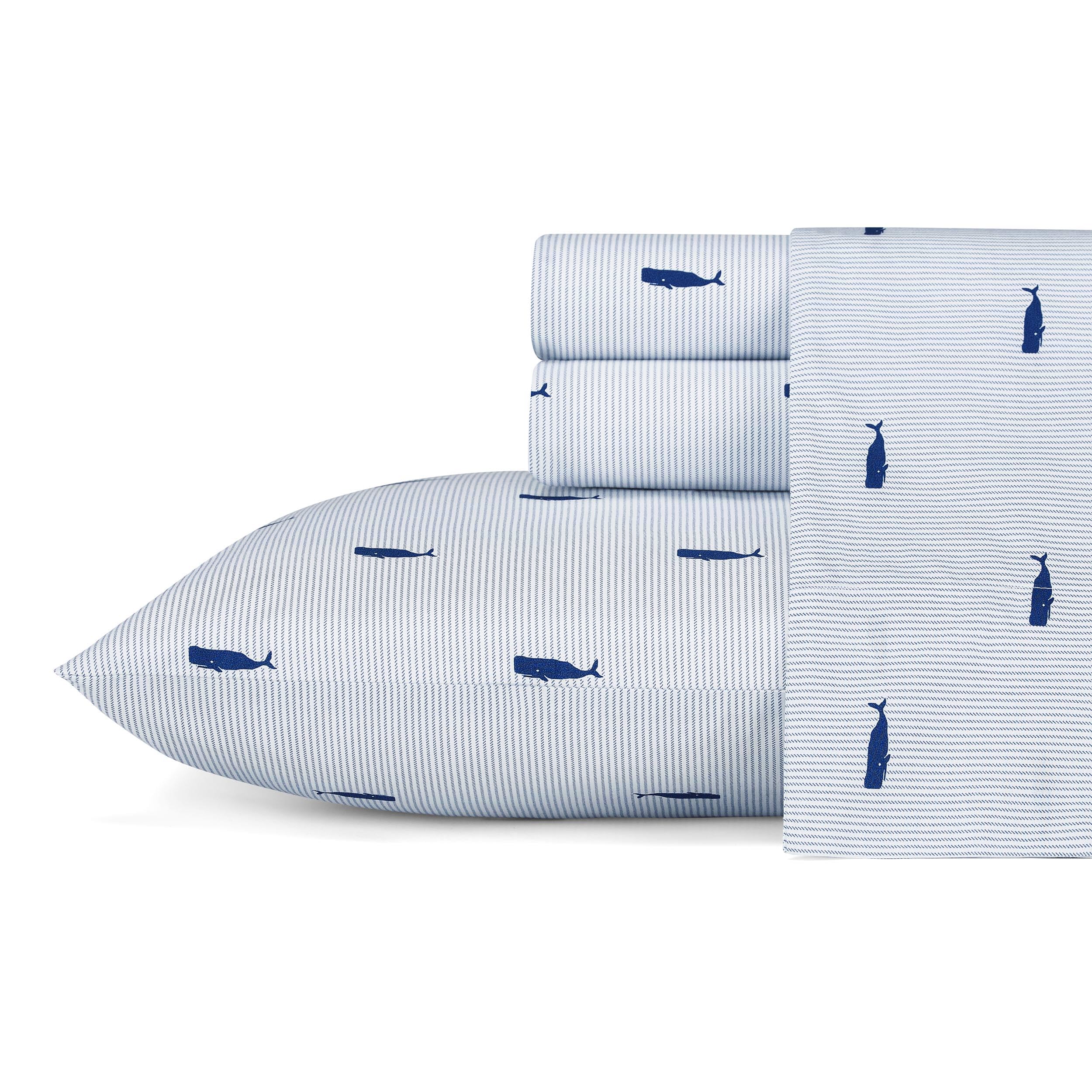 Nautica Cotton Percale Bedding Set, Crisp & Cool, Lightweight & Breathable, 100%, Whale Stripe Blue/White, Twin — image 1
