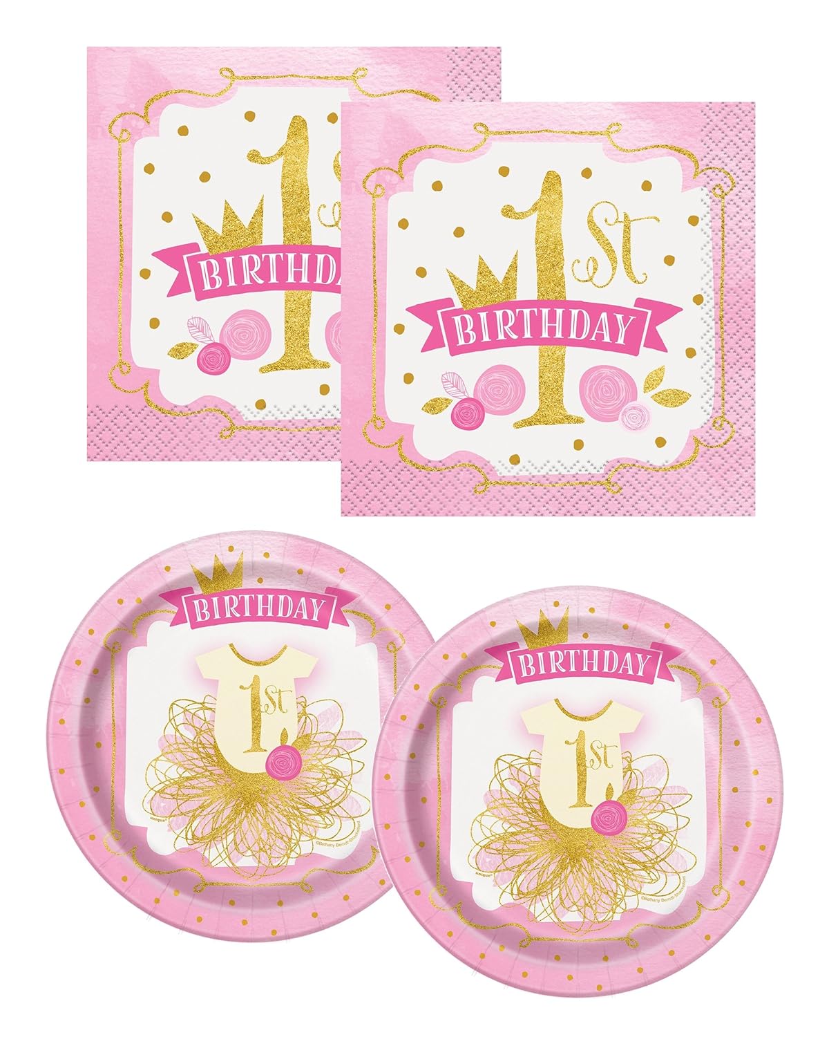 Pink and Gold Girls 1st Birthday Beverage Napkins 16ct Home Bakeware