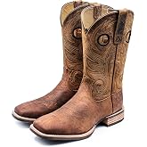 Palitutu Cowboy Boots for Men, Full-Grain Cowhide, Square Toe Western Boot | Slip-Resistant &amp; Durable Outsole, Pull-on Western Shoes, Distressed Vintage Country Boots for Ranch &amp; Rodeo Sizes 7-14