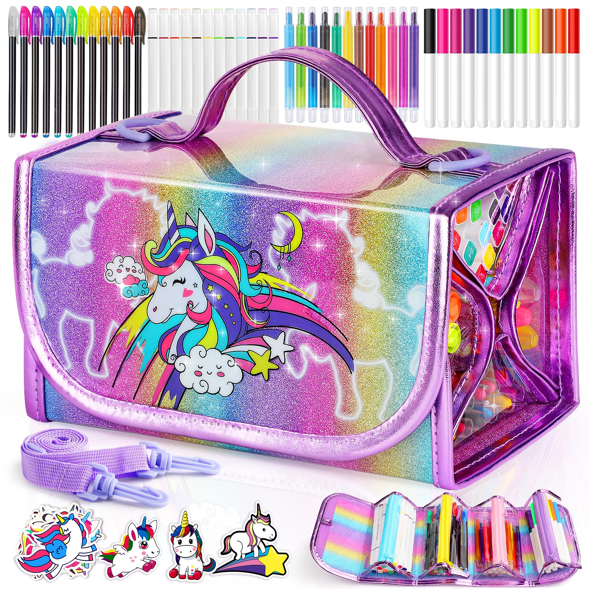 Hot Bee Unicorn Gifts for 4-7 Year Old Girl, Colouring Pens, Arts and Crafts Kits for Kids, Toys for 4-8 Year Old Girls, Unicorn Pencil Case for Girls — image 1