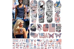 Aresvns Independence Day Temporary Tattoos,Fourth of July USA Flag Sleeve Tattoo,Red White and Blue Party Supplies, 4th of July Fun Tattoos, Memorial Day, Labor Day Decorations Patriotic Tattoos