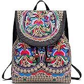 levayhill Women Vintage Embroidery Ethnic- Backpack- Flower Shoulder Bag Purse,Fashion Handbag Small Drawstring Casual Travel Daypack (Embroidered Backpack)
