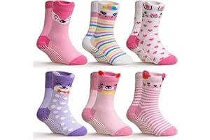 DoSmart Kids Fuzzy Slipper Socks Boys Girls Toddler Non Slip Warm Fluffy Winter Funny Thick Cozy Grips Socks 6 Pairs