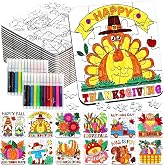 Fall Thanksgiving Arts Crafts for Kids Autumn Activity DIY Blank Puzzle Toy | 24 Set Thanksgiving Craft Pumpkin Turkey, Fall Classroom Gift for Toddler Adult Party Favors Coloring Game Supplies Bulk