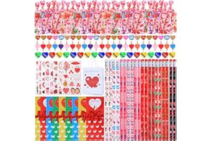 FLIXORAN 28 Pack 226pcs Valentines Day Gifts for Kids Classroom,Valentines Day Stationery Gifts with Pencils Erasers Sharpeners Clips Cards Gift Bags,Stationery Sets for Kids Classroom Exchange Gifts