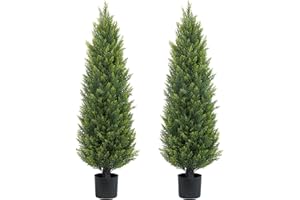 ECOLVANT Two 4ft Artificial Topiary Tree Fake Bushes Potted Plants UV Resistant Faux Cedar Trees Artificial Outdoor Shrubs for Front Porch Garden