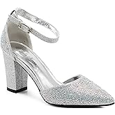 Enzo Romeo Ivka Women's Pointy Toe High Mid Chunky Block Heel Sexy Ankle Strap Sandals Ballerina Dress Pump Ballet Wedding Patent Harlow Pump Shoes