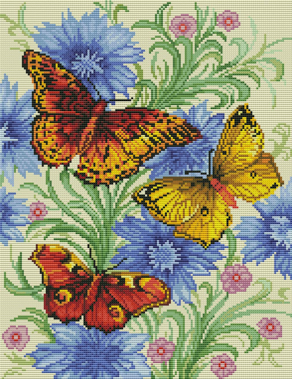 Abillyn Embroidery Cross Stitch Kits Butterfly and Flowers Stamped with Printed Pattern Starter Kit (Butterfly)