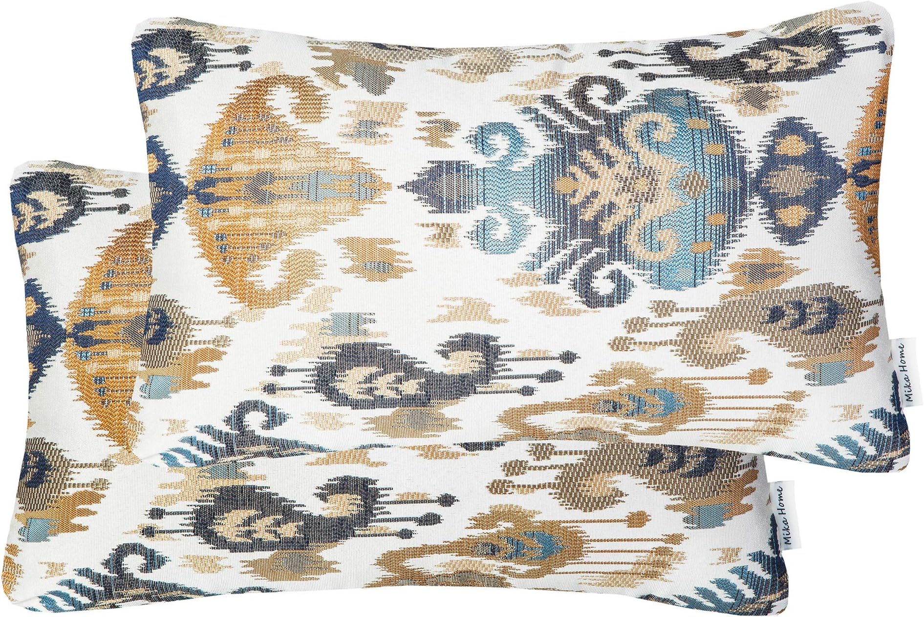 Mika Home Pack of 2 Vintage Pattern Pillow Covers 12x20 Inches Blue Cream