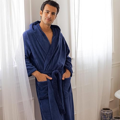 Mens Robe Plush Bath Robes For Men VULCANODON Mens Hooded Bathrobe - Main Image