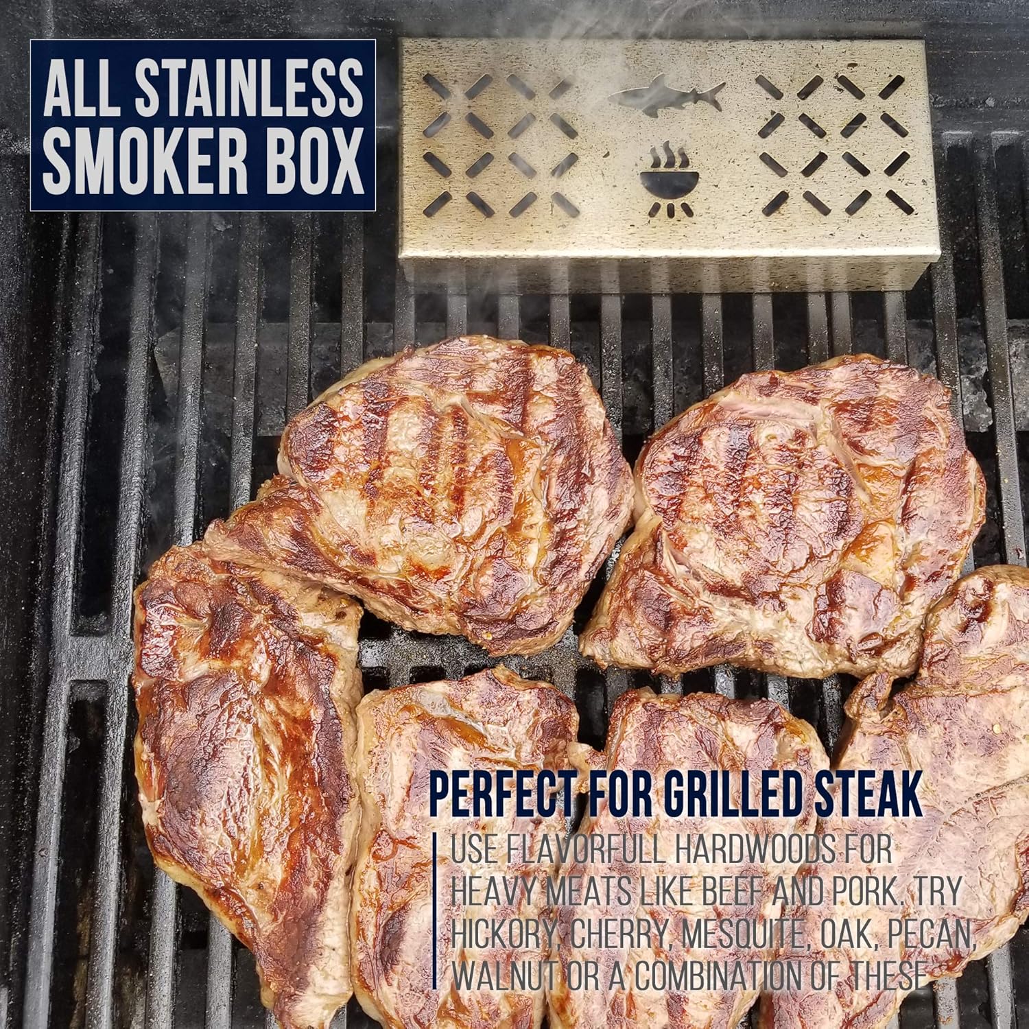 Smoker Box for Gas Grills and Charcoal Kettles - Works with All Pellets and Wood Chips - Professional BBQ Smoke Flavor from Propane or Electric Grilling: Garden & Outdoor