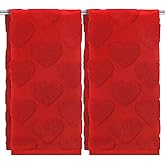 Tudomro 2 Pcs Valentine's Day Heart Decorative Towels 100% Cotton Soft Absorbent Kitchen Towels Red Jacquard Dish Cloths for Bathroom Kitchen, 13.8 x 29.5 Inch