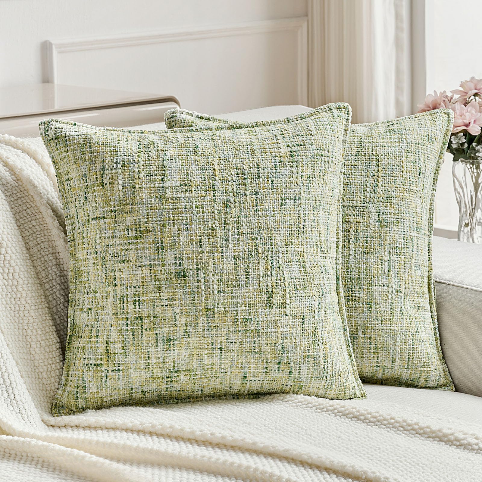Photo 1 of FUTEI Green Decorative Throw Pillow Covers 24x24 Inch Set of 2,Soft Chenille Tweed Textured Euro Pillow Shams,Modern Home Decor for Couch Bed Living Room