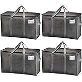 VENO 4 Pack Heavy Duty Moving Bags, Extra Large Storage Bags with Reinforced Handles & Strong Zippers, Foldable & Reusable Moving Box Alternative for Clothes & Dorm Storage