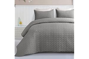 Exclusivo Mezcla 3-Piece King Size Quilt Set with Pillow Shams, Basket Quilted Bedspread/Coverlet/Bed Cover(96x104 Inches, Light Grey) -Soft, Lightweight and Reversible
