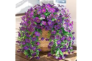 INSPRING Artificial Faux Hanging Flowers Plants for Spring Outdoor Outside Decoration, 2 PCS Fake Silk Daisy with Eucalyptus UV Resistant Realistic Trailing Vines for Balcony Patio Porch (Dark Purple)