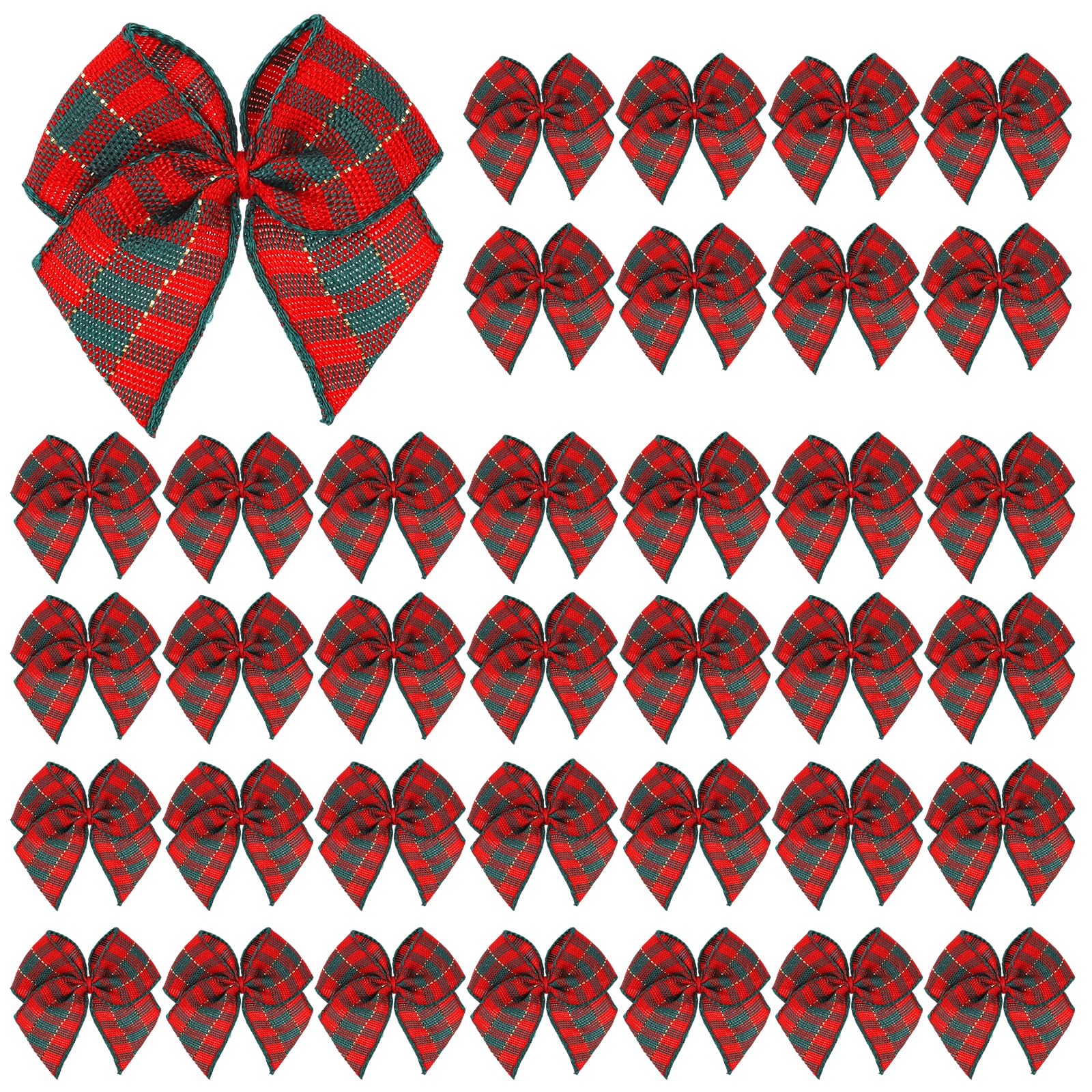 Photo 1 of 100PCS Christmas Mini Bows for Crafts 1.4" Satin Ribbon Plaid Bows for DIY Sewing Accessories Scrapbooking Christmas Gift Decorations Stocking Stuffers