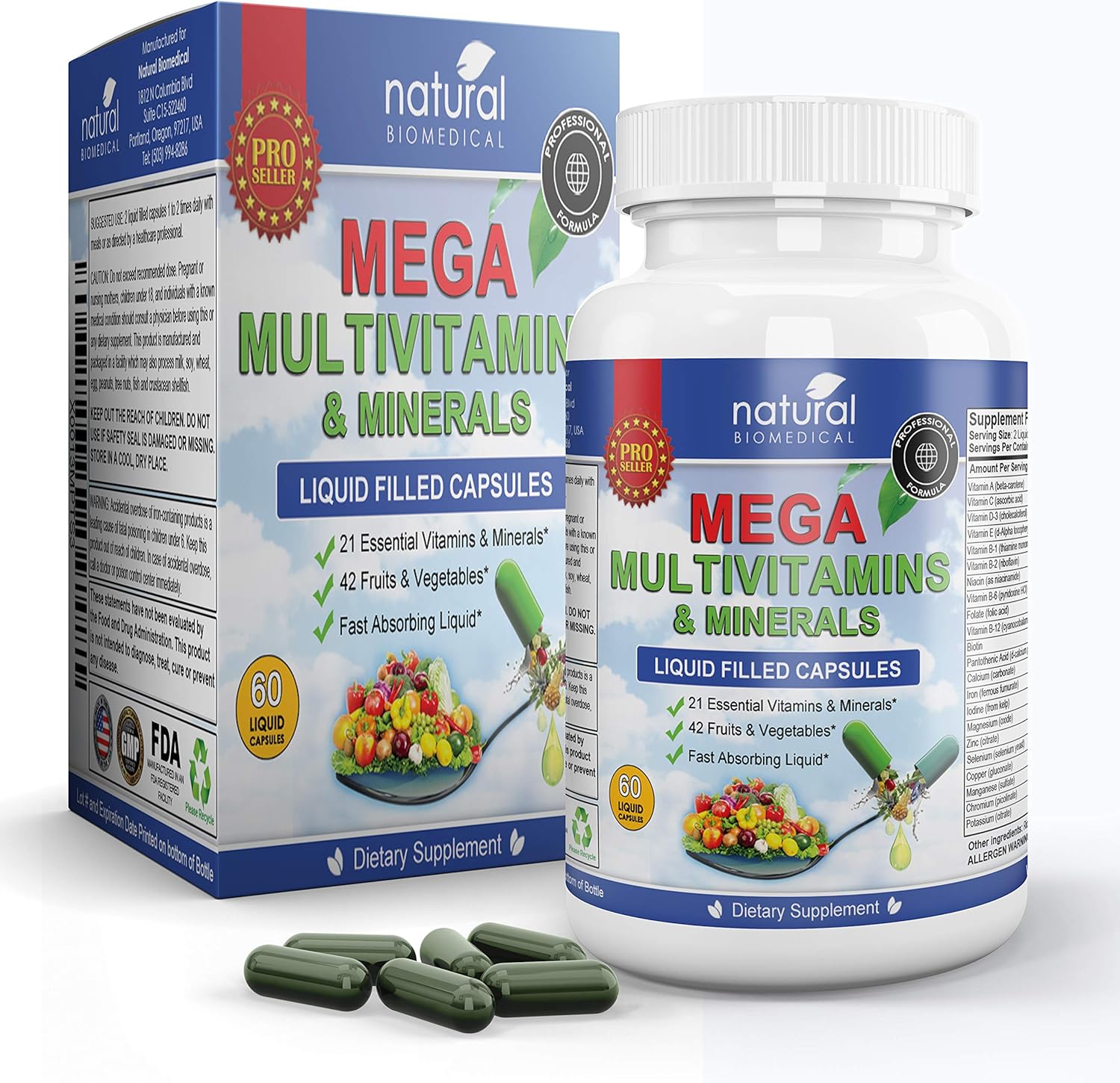 MEGA MULTIVITAMIN Capsules for Women Men Vitamins and Minerals Liquid