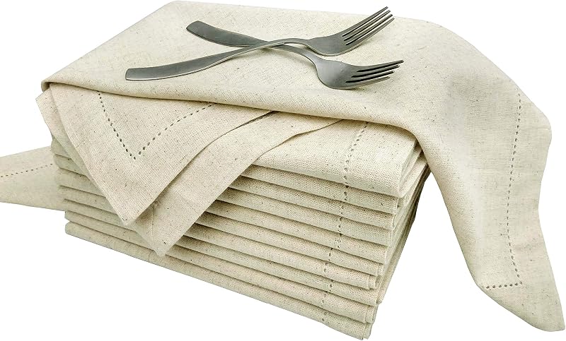 Linen Clubs Flax Dinner Napkins 12 Pack, 70% Cotton, 50x50 CM, Natural Color