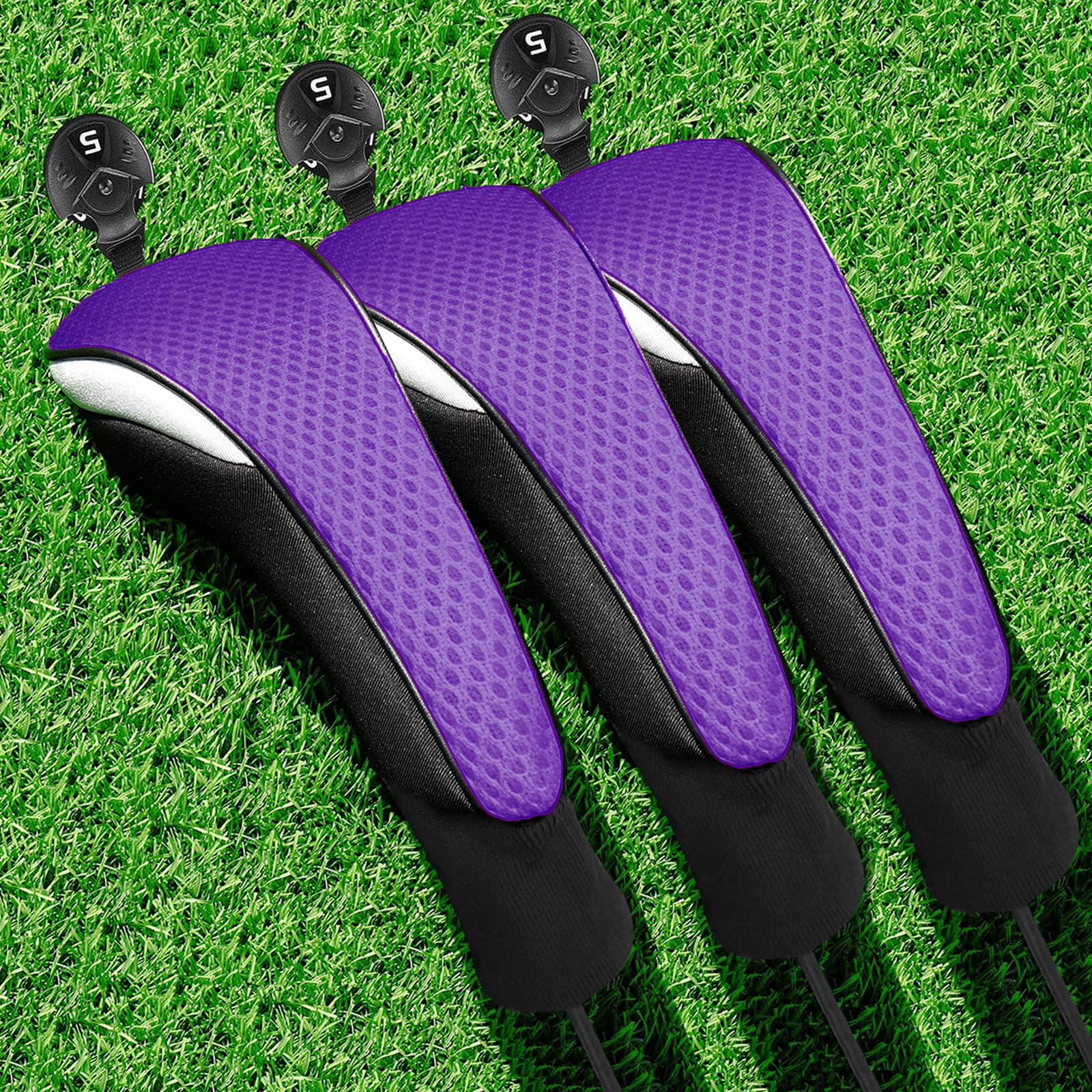 Golf Woods Club Head Covers Hybrid 2/3 Pack With Gift Box, Golf Head Covers 3 5 X With interchangeable Number Tag for Men Women (Purple 3pcs)