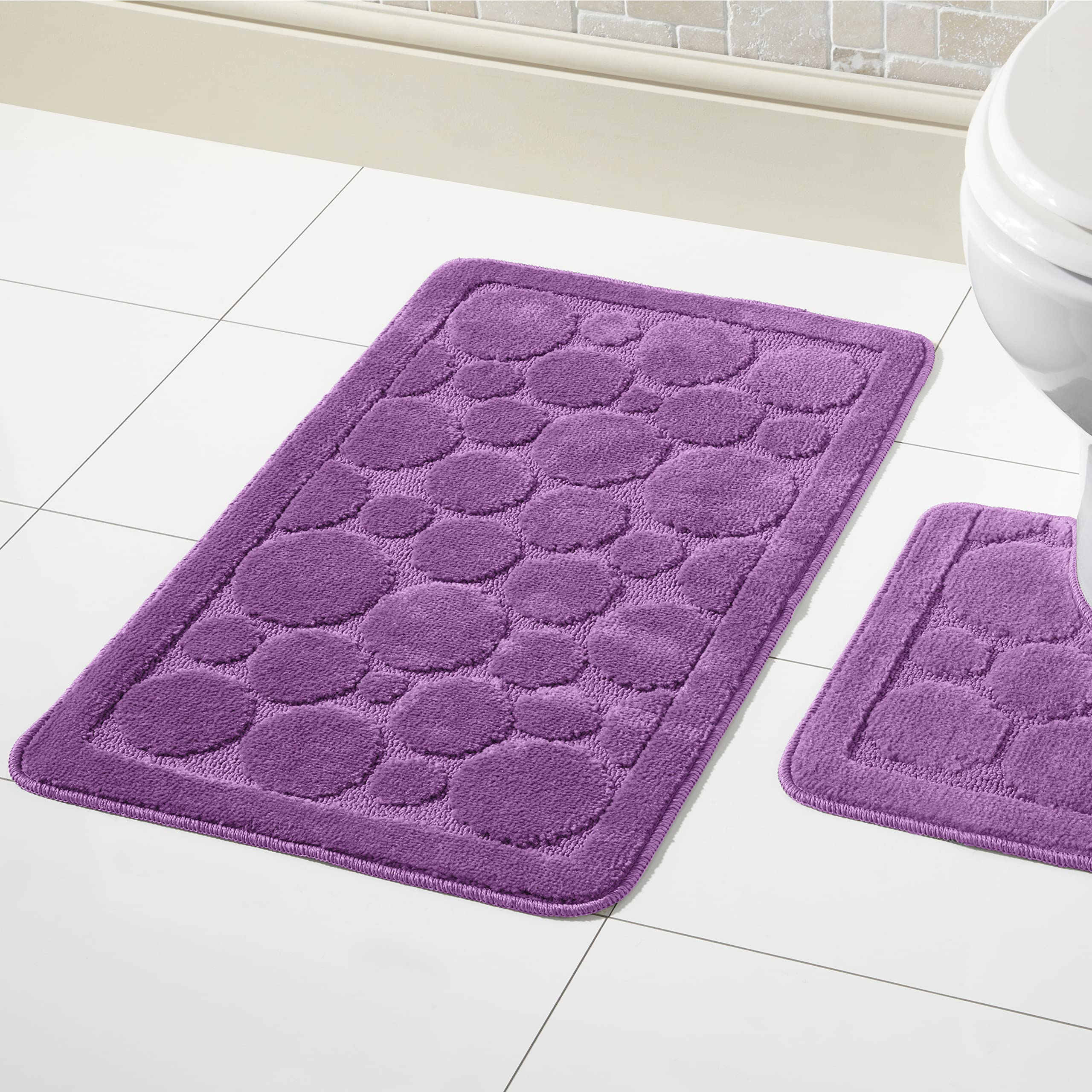 Olivia Rocco Cali Bubbles 2 Piece Bath Mat & Pedestal Set Non Slip Soft Absorbent Toilet Bathroom Mats Sets (Purple) — image 1