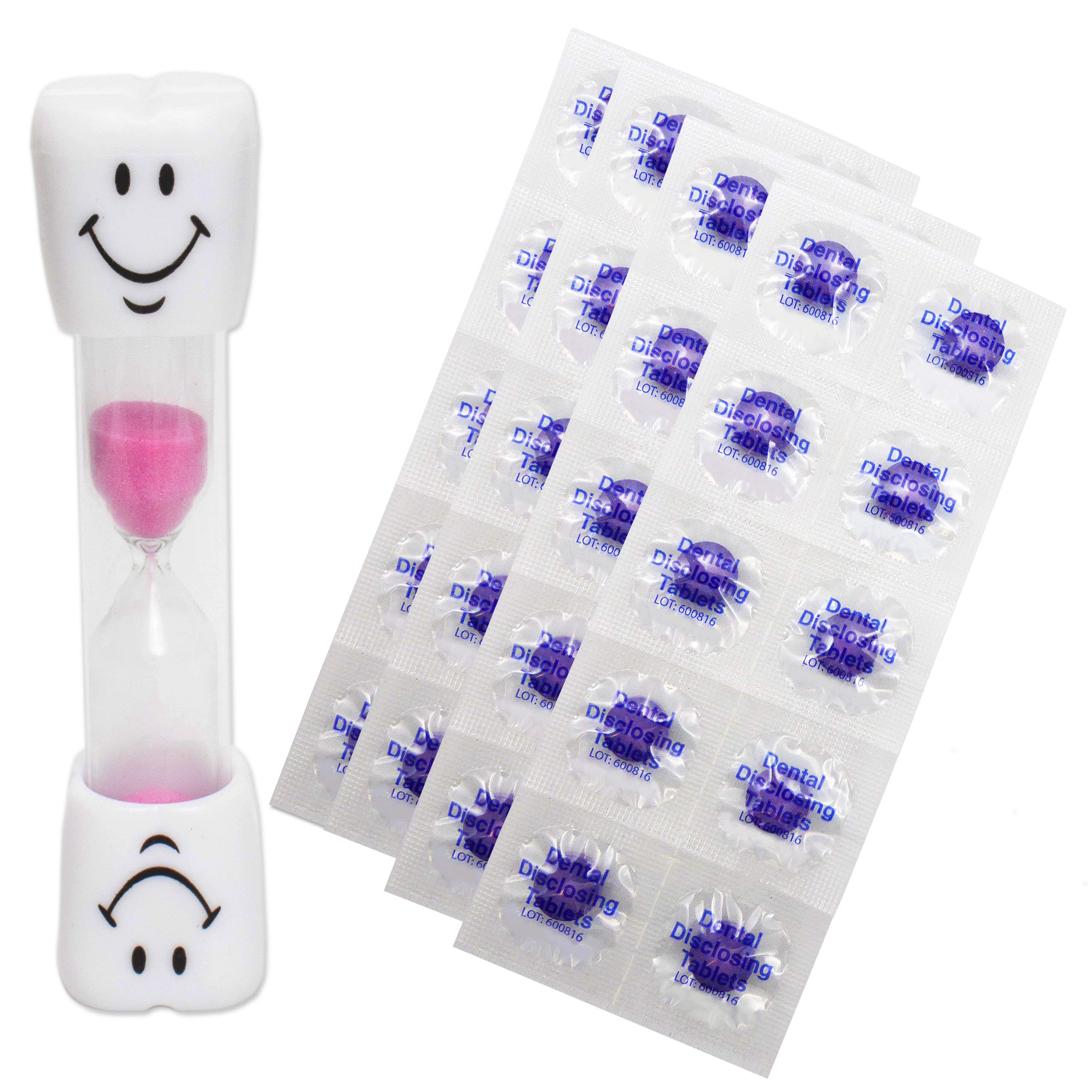 Smile Toothbrush Timer & 40 Disclosing Tablets (Pink Timer)