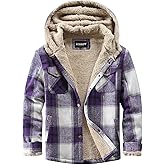 Elesuit Women's Fleece Flannel Jacket Plaid Sherpa Lined Jacket Long Sleeve Button Down Hooded Jackets for Women