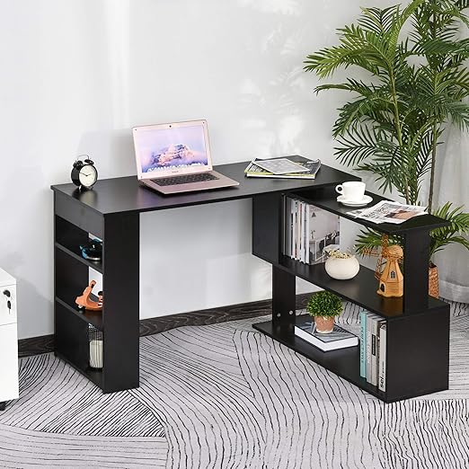 360° Rotating Corner Desk LShaped PC Workstation Student