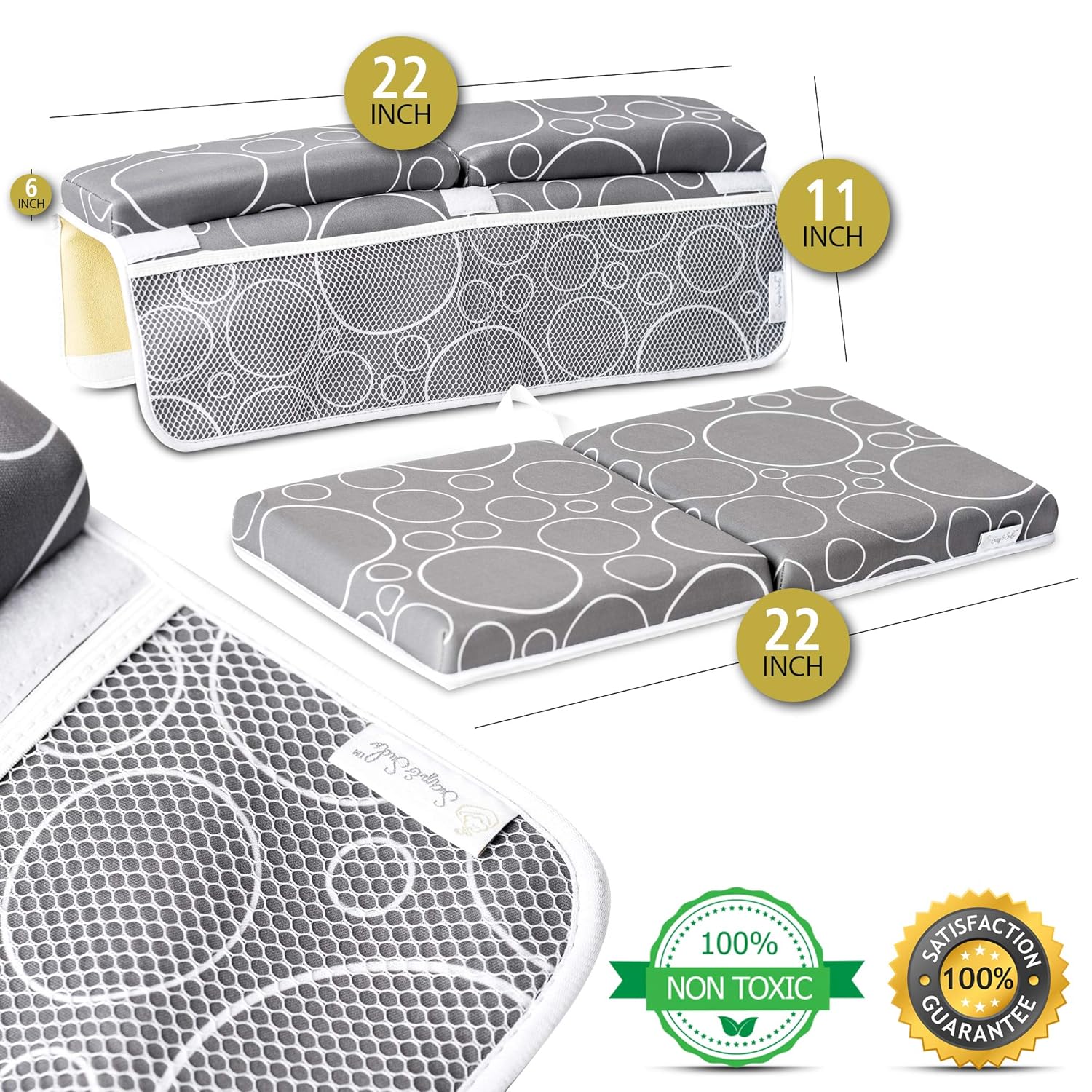 SOAP & SUDS Baby Bath Kneeler and Elbow Rest Pad Set, 1.5 inch Thick Kneeling Pad and Bathtub Elbow Pad Knee Cushion Kneeling Tub Mat with Toy and Baby Accessories Organizer for Bathing - Glacier Gray : Baby