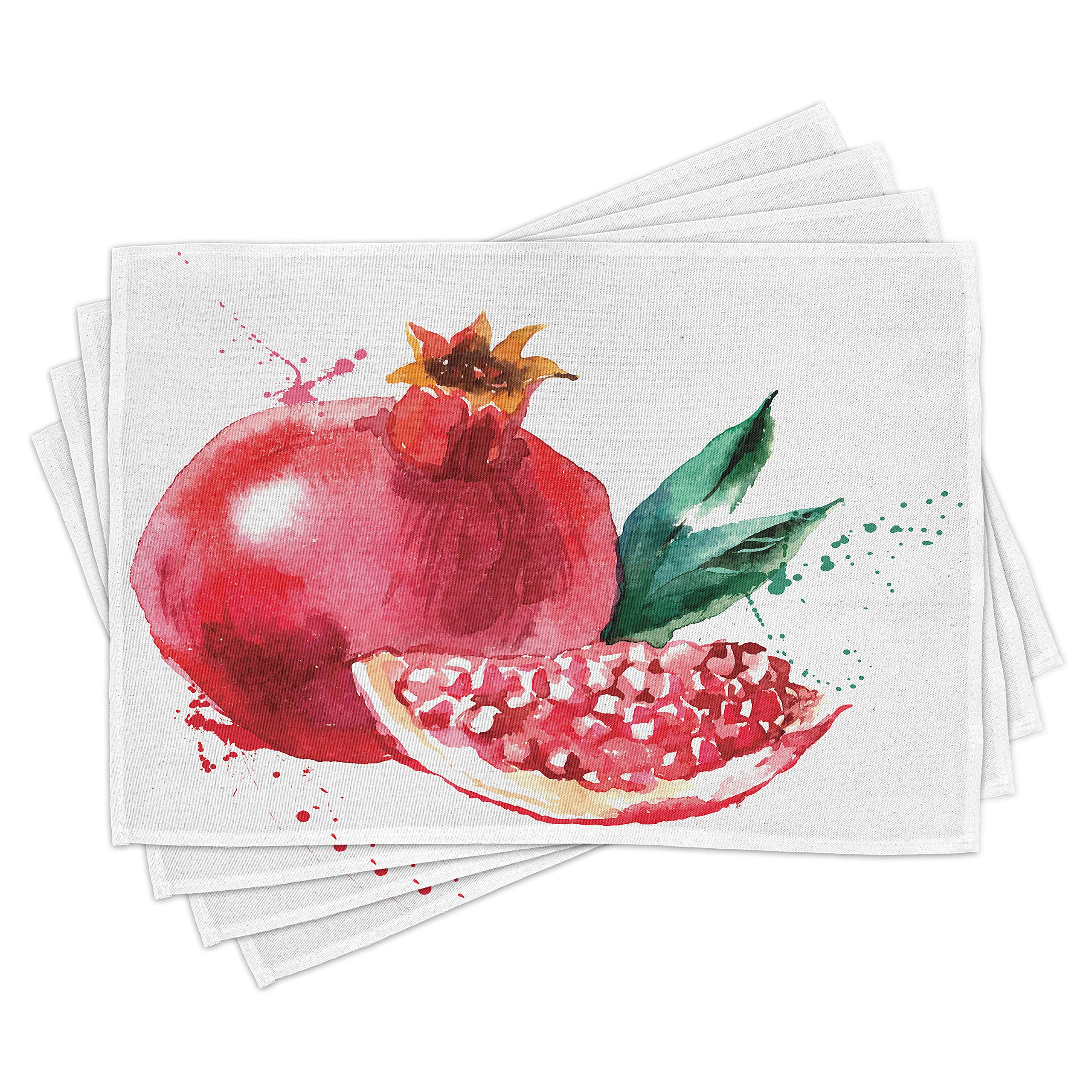 ABAKUHAUS Fruit Place Mats Set of 4, Pomegranate Hand Drawn Watercolor Style Paint Yummy Juicy Winter Taste Art, Washable Fabric Placemats for Dining Table, Standard Size, Magenta