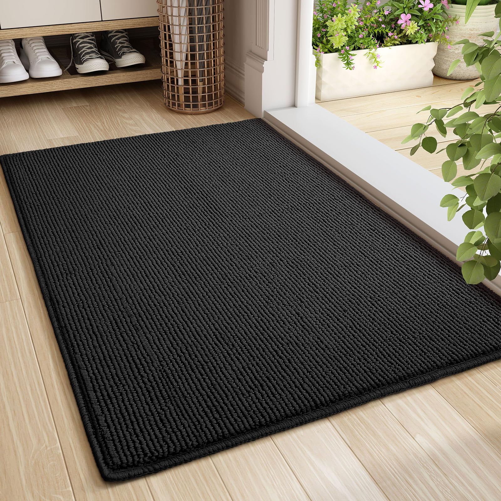 Photo 1 of (BAGGED) (USED/FAIR) Color&Geometry Large Double Indoor Door Mat, 24"x48" Front Door Rug Inside Entrance Non Slip, Dirt Trapper Absorbent Entry Mat 2x4, Washable Doormat, Black (Rolled-up NO Creases)