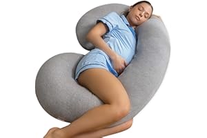 EKLO Pregnancy Pillows, C-Shape Full Body Pillow – Jersey Cover Light Grey – Pregnancy Pillows for Sleeping – Body Pillows for Adults, Maternity Pillow and Pregnancy Must Haves