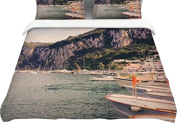 Kess InHouse Violeta Hudson Barcos del paraíso Verde Azulado algodón