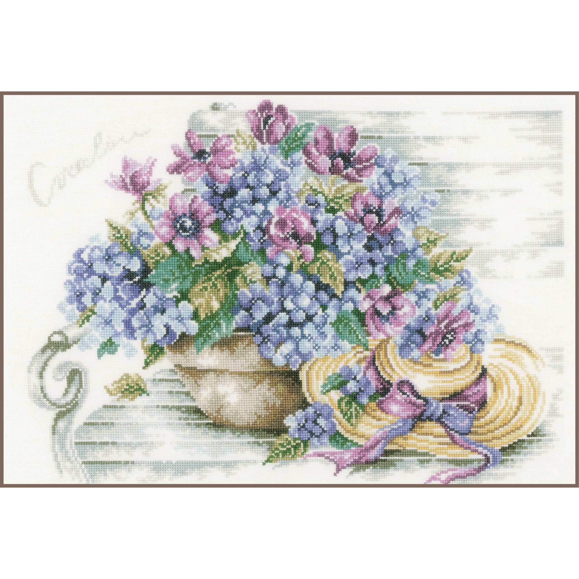 Vervaco HYDRANGE ON Bench, Aida, Multi, 19.7 x 13.8 x 1.5 cm