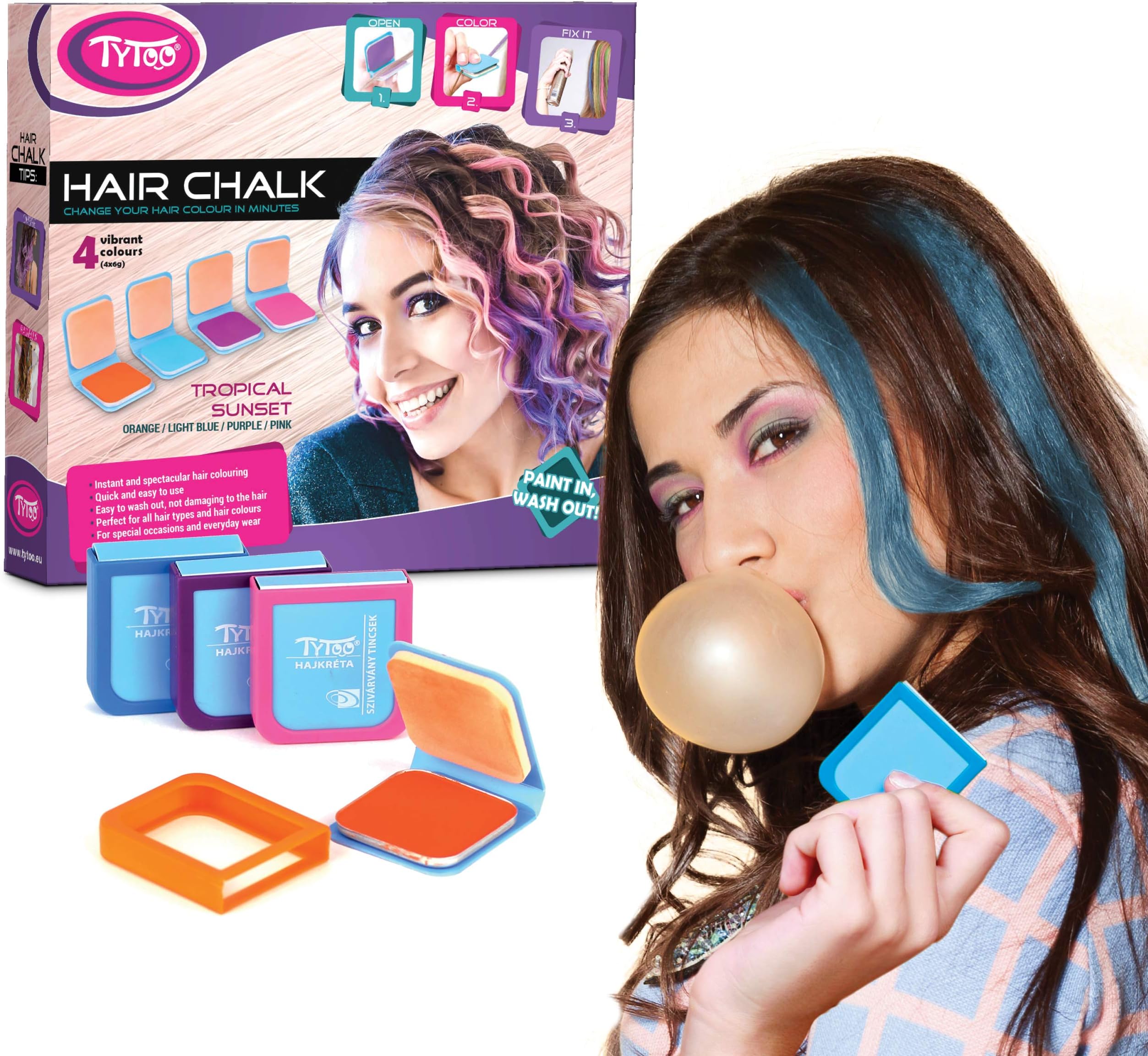 Tytoo Hair Chalk - Tropical Sunset , Safe to Use, Temporary Hair Color for Children