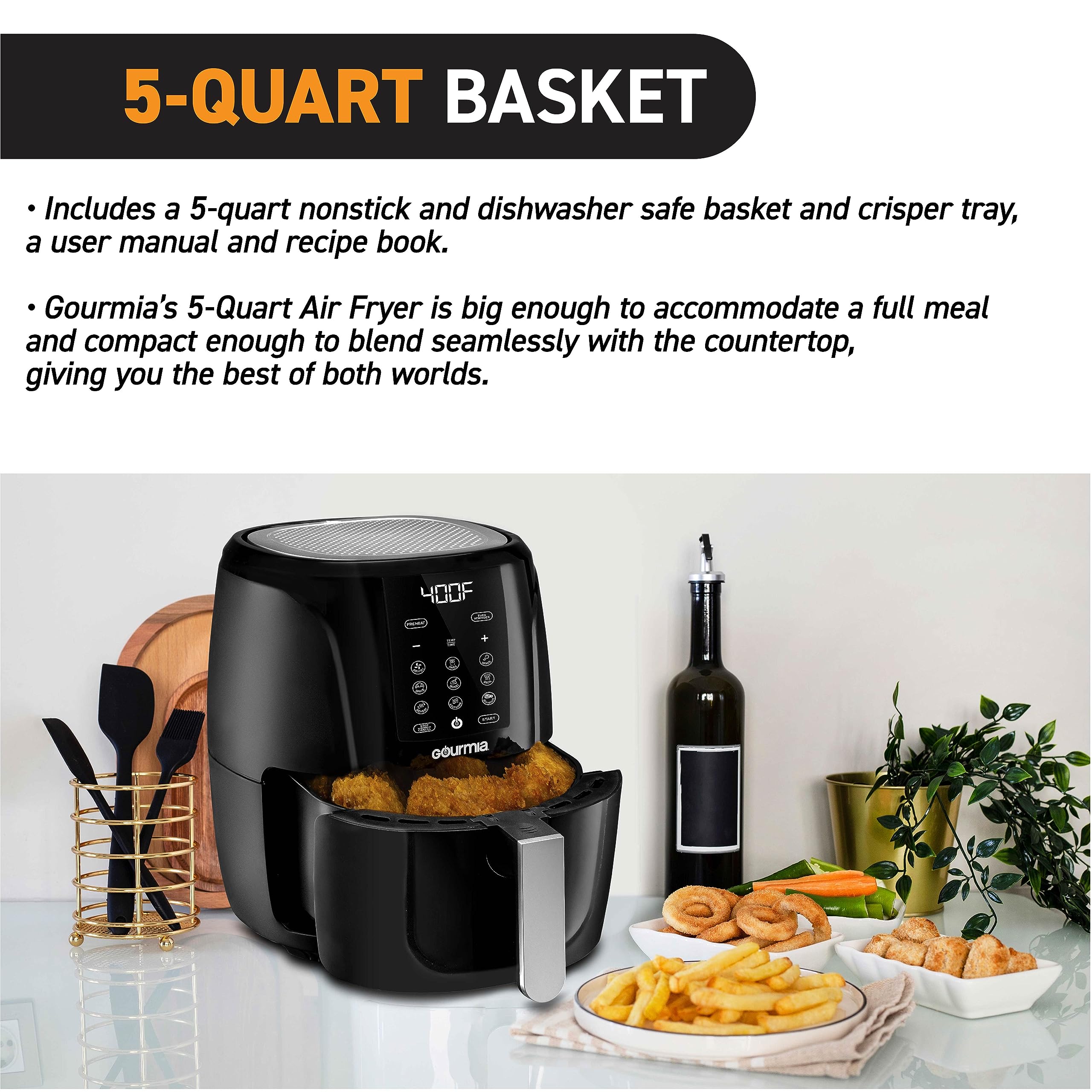 Gourmia Air Fryer Oven Digital Display 5 Quart Large AirFryer Cooker 12