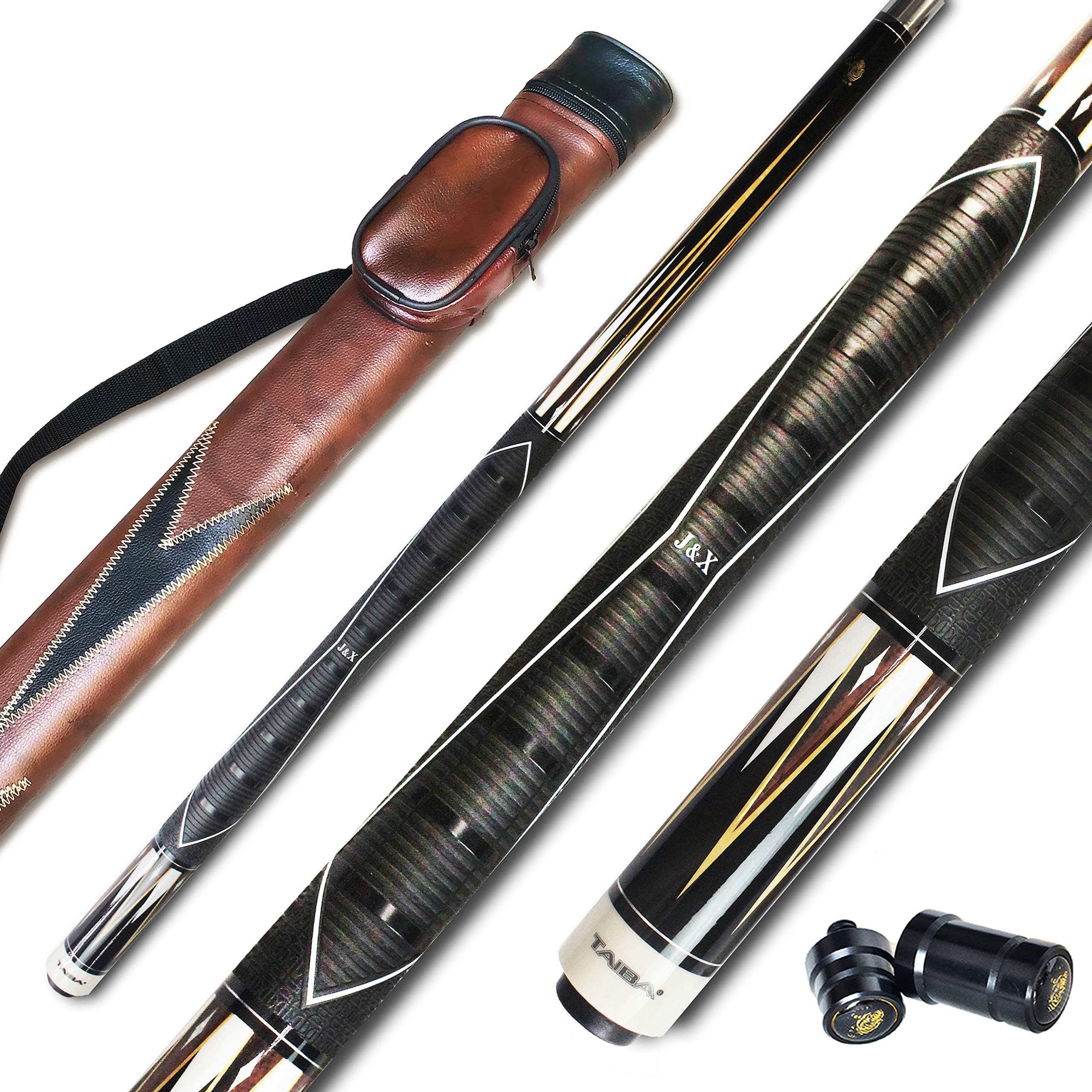 Tai BA cues 2-Piece Pool Stick with 1x1 Case, PU Rubber Grip, 13mm Multilayer Leather Tip, 58", Hardwood Canadian Maple Professional Billiard Pool Cue Stick 19-21 Oz