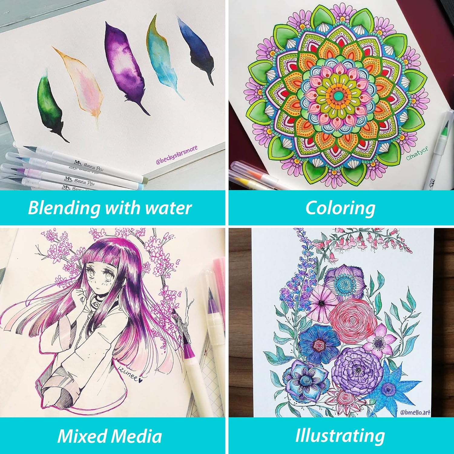 12 colori vera punta a pennello soffice e flessibile alta qualit  crea l effetto acquerello perfette per album da colorare calligrafia MozArt